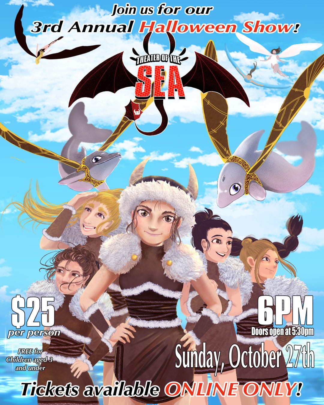 Join us for our 3rd annual Halloween show - Sunday, October 27th - Show starts at 6pm, doors open at 5:30pm. $25 per person, Kids 3 and under are free. Tickets available online only!